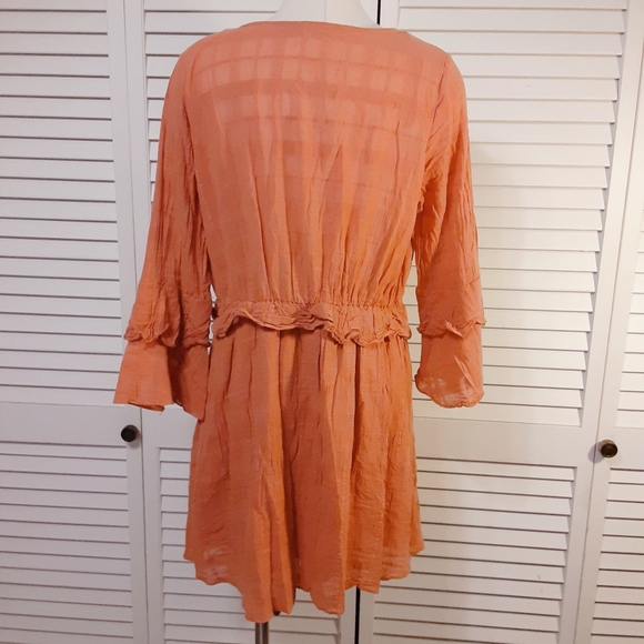 C&V Cottage Style Crepe Mini Dress with Ruffles & Bell Sleeves - Picture 5 of 15